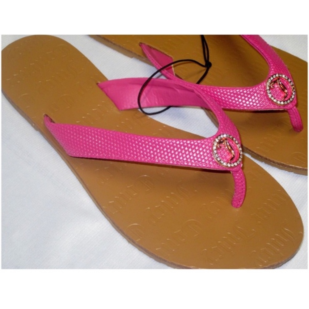 JUICY COUTURE Pink Rhinestone Thong Sandals M - Picture 2 of 5
